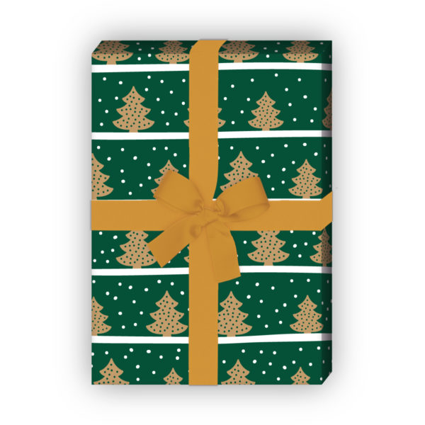 Geschenkverpackung Weihnachten: Schönes Streifen Weihnachtspapier mit Weihnachtsbäumen im Schnee, grün, jetzt online kaufen