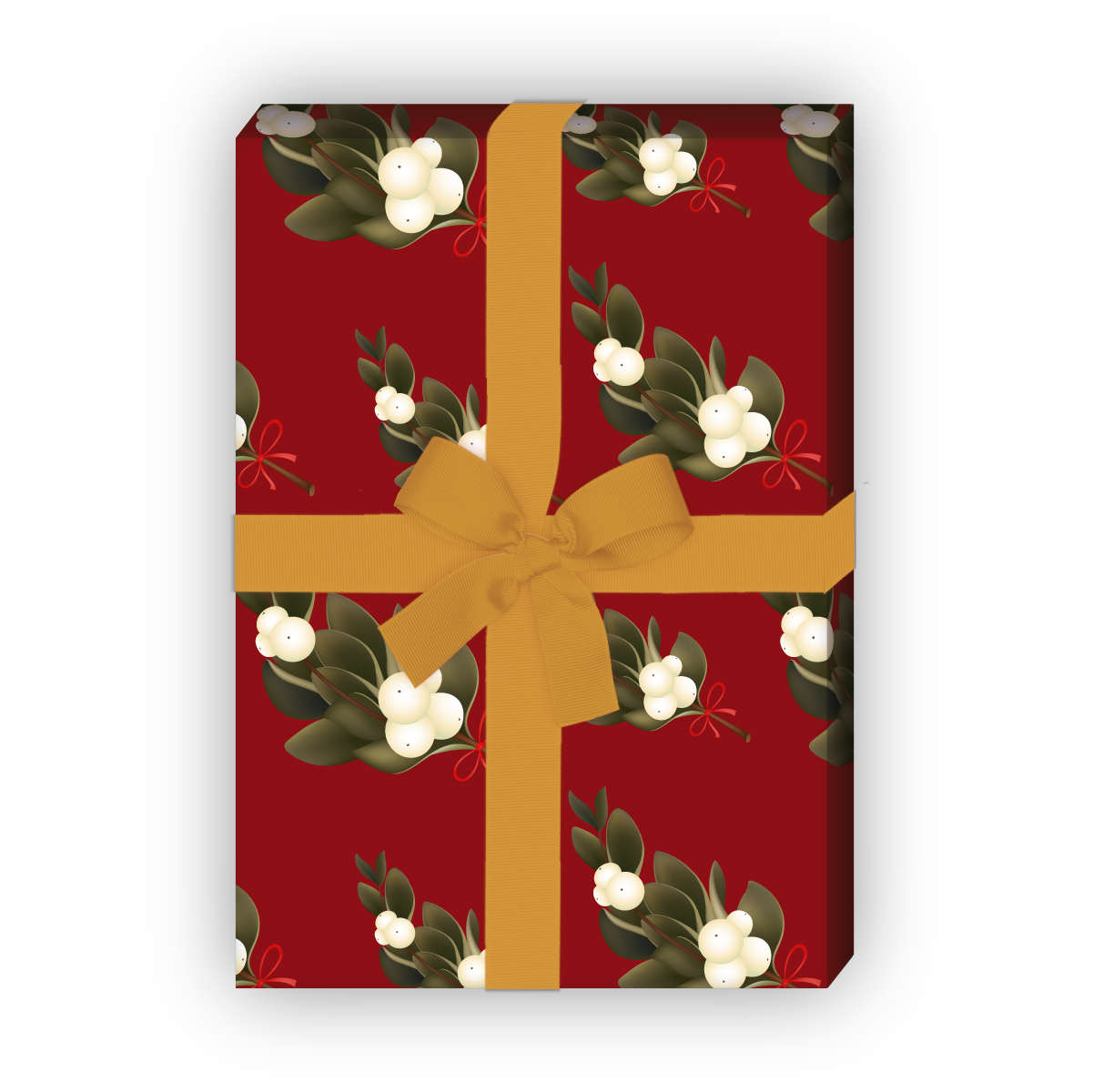 Geschenkverpackung Weihnachten: Elegantes florales Weihnachtspapier mit Misteln, rot, jetzt online kaufen