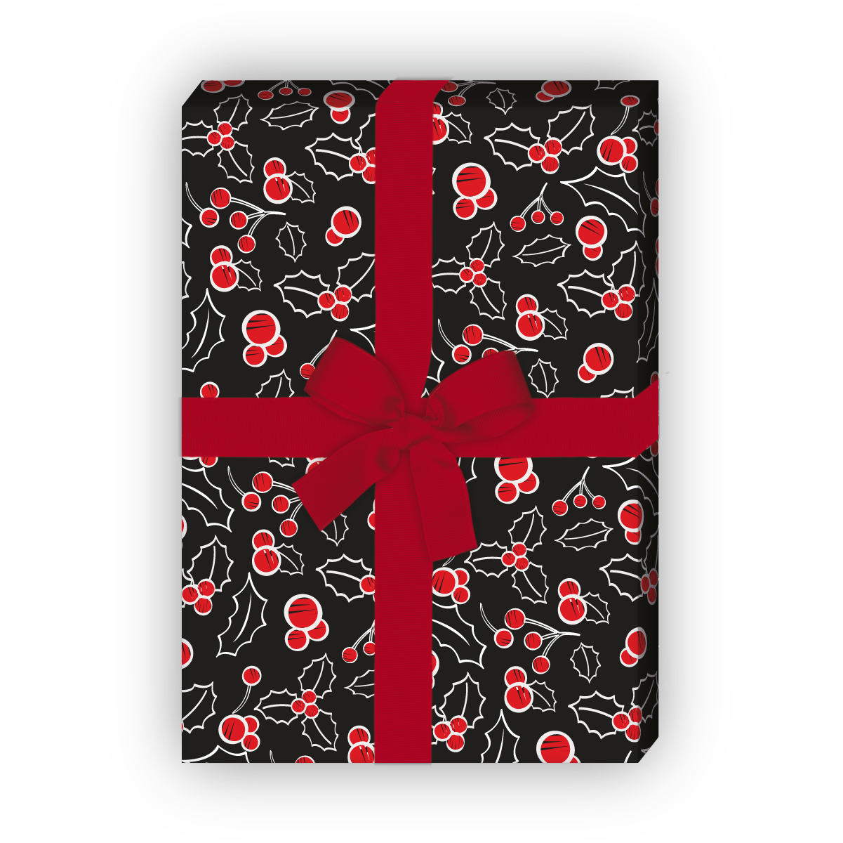 Geschenkverpackung Weihnachten: Edles Weihnachtspapier im Kreide Look mit roten Beeren, schwarz, jetzt online kaufen