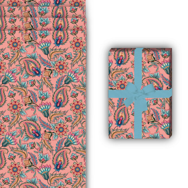 florale Geschenkverpackung: Edles Geschenkpapier mit üppigem von Kartenkaufrausch in rosa