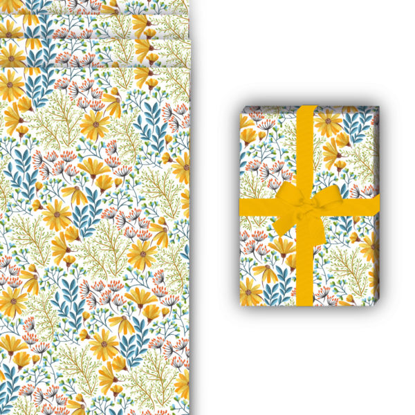 florale Geschenkverpackung: Schönes Blumen Geschenkpapier mit von Kartenkaufrausch in blau