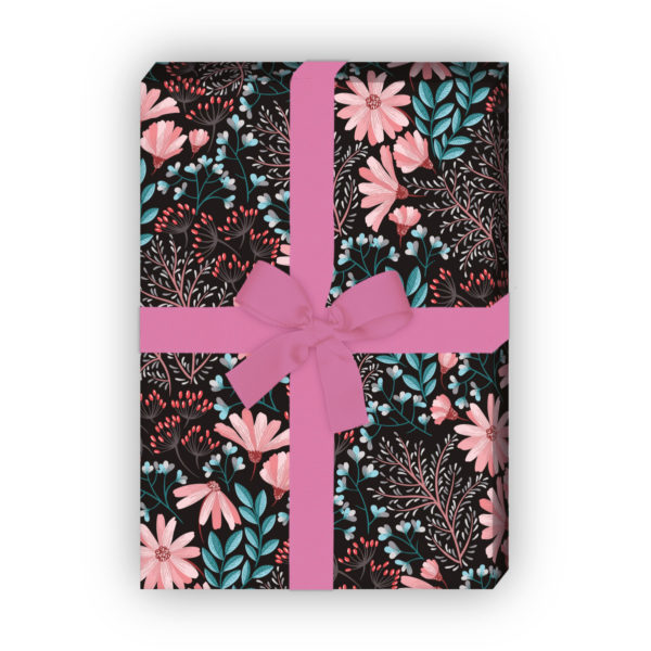 Kartenkaufrausch: Schönes Blumen Geschenkpapier mit aus unserer florale Papeterie in schwarz