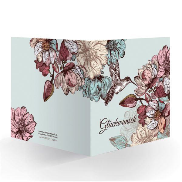 Kartenkaufrausch Quadrat Karten in hellblau: vintage Blumen Glückwunschkarte