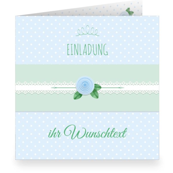 Kartenkaufrausch: hellblaue Einladungskarte mit Wunschtext aus unserer Einladung Papeterie in hellblau