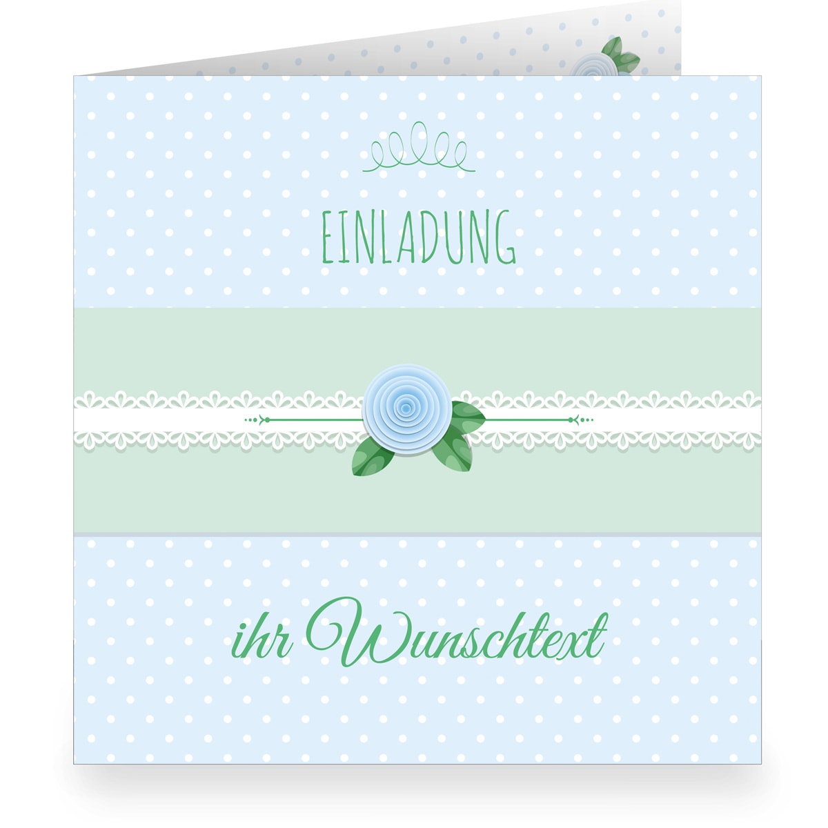 Kartenkaufrausch: hellblaue Einladungskarte mit Wunschtext aus unserer Einladung Papeterie in hellblau