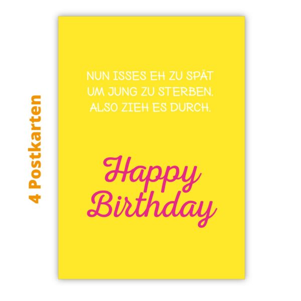 Kartenkaufrausch Postkarten in gelb: Humor Spruch Geburtstags Postkarten