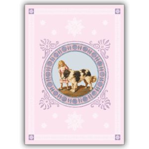 Schöne Kinder Klappkarte, Grußkarte in rosa mit Mädchen und Hund