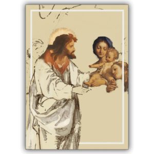 christliche Klappkarte zur Taufe, Grußkarte mit Jesus und Kindern