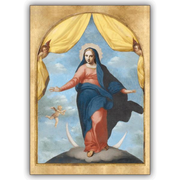 christliche Glückwunsch Klappkarte, Grußkarte mit Sichel Madonna
