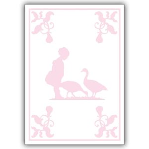 Elegante Babykarte zur Geburt und Taufe mit zartem Scherenschnitt in rosa
