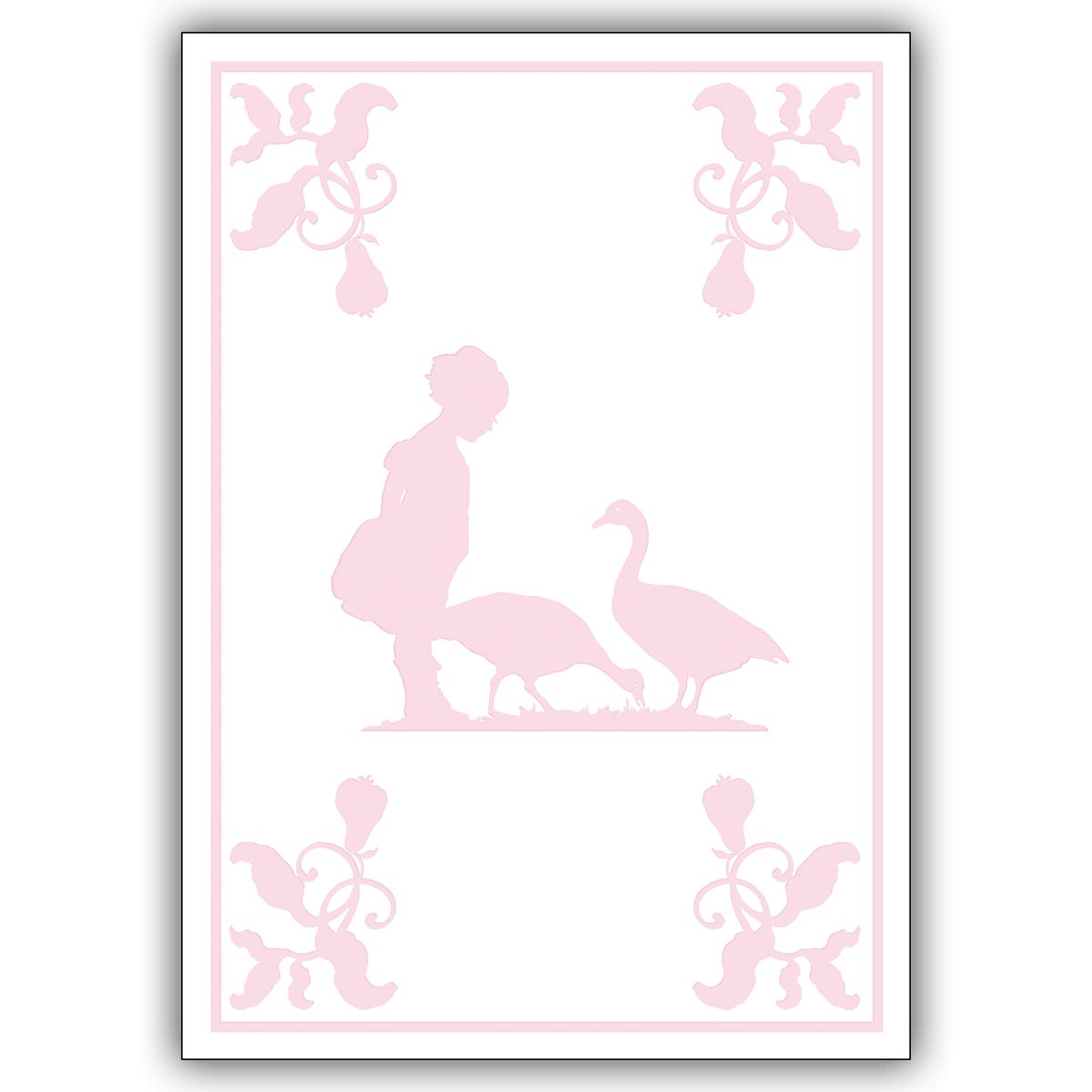 Elegante Babykarte zur Geburt und Taufe mit zartem Scherenschnitt in rosa