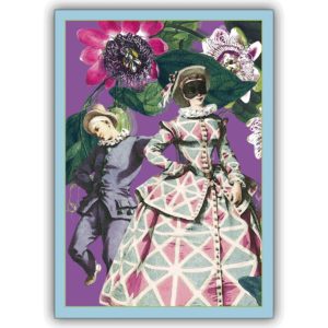 Elegante Grußkarte, Klappkarte mit Arlecchina und Passions Blumen