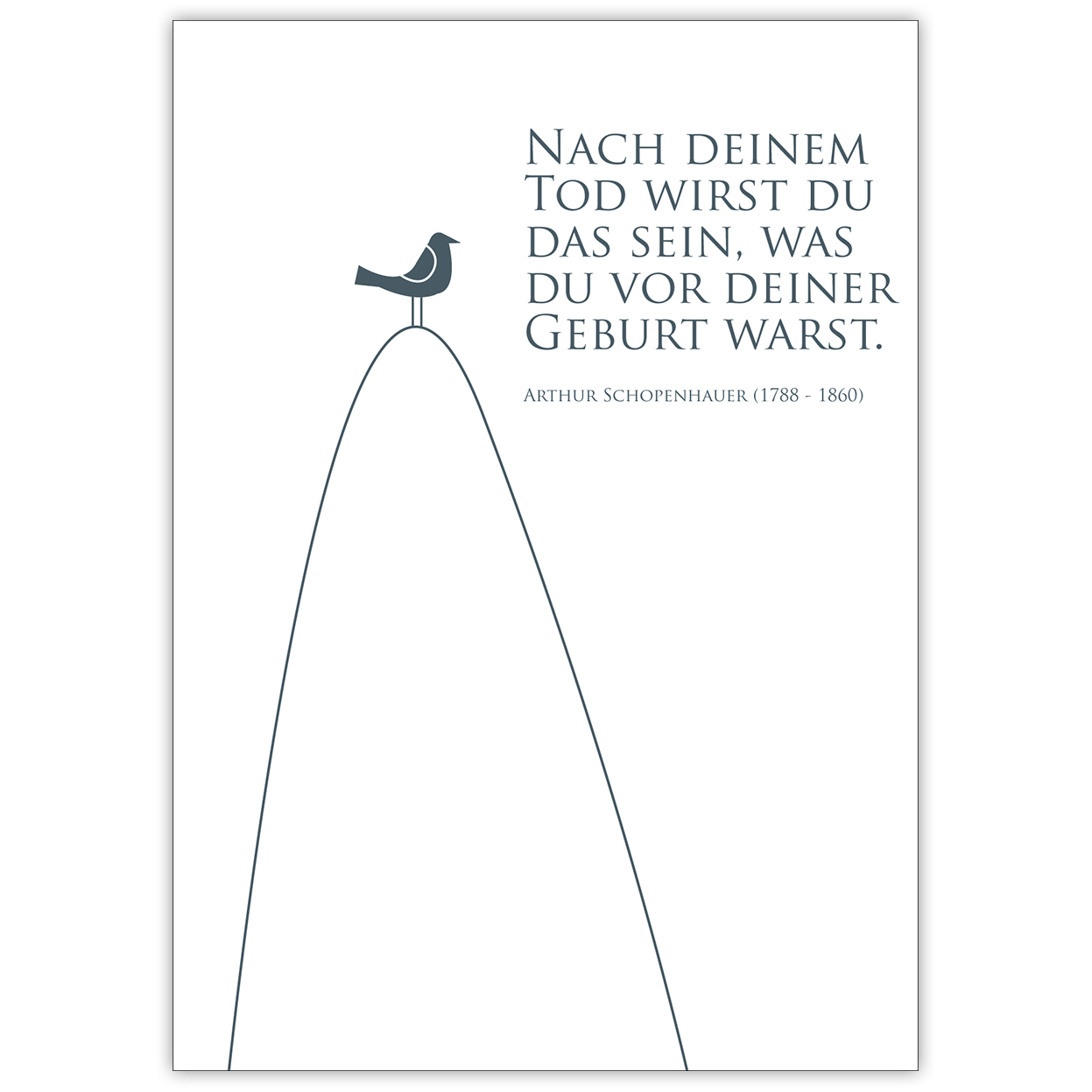 Schöne Trauerkarte mit Vogel Motiv und Schopenhauer Zitat