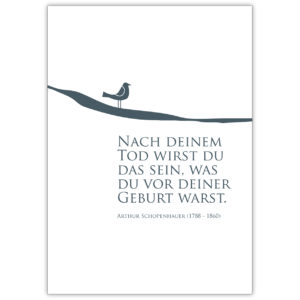 Elegante Trauerkarte mit Schopenhauer Zitat und Vögelchen