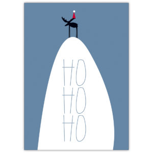 fröhliche Weihnachtskarte mit Santa Elch auf Berg: Ho Ho Ho