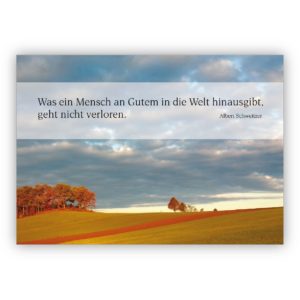 Feine Trauerkarte Kondolenzkarte mit Abendlicher Landschaftsstimmung und Albert Schweizer Zitat