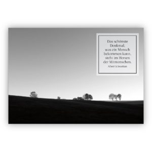 Stille Trauerkarte, Kondolenzkarte in schwarz weiß und Albert Schweizer Zitat