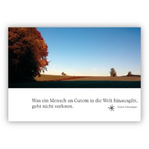 Moderne Trauerkarte, Kondolenzkarte mit Weitblick und Albert Schweizer Zitat