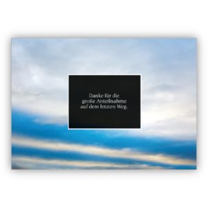 Moderne Foto Trauer Dankeskarte mit endlosen Wolken