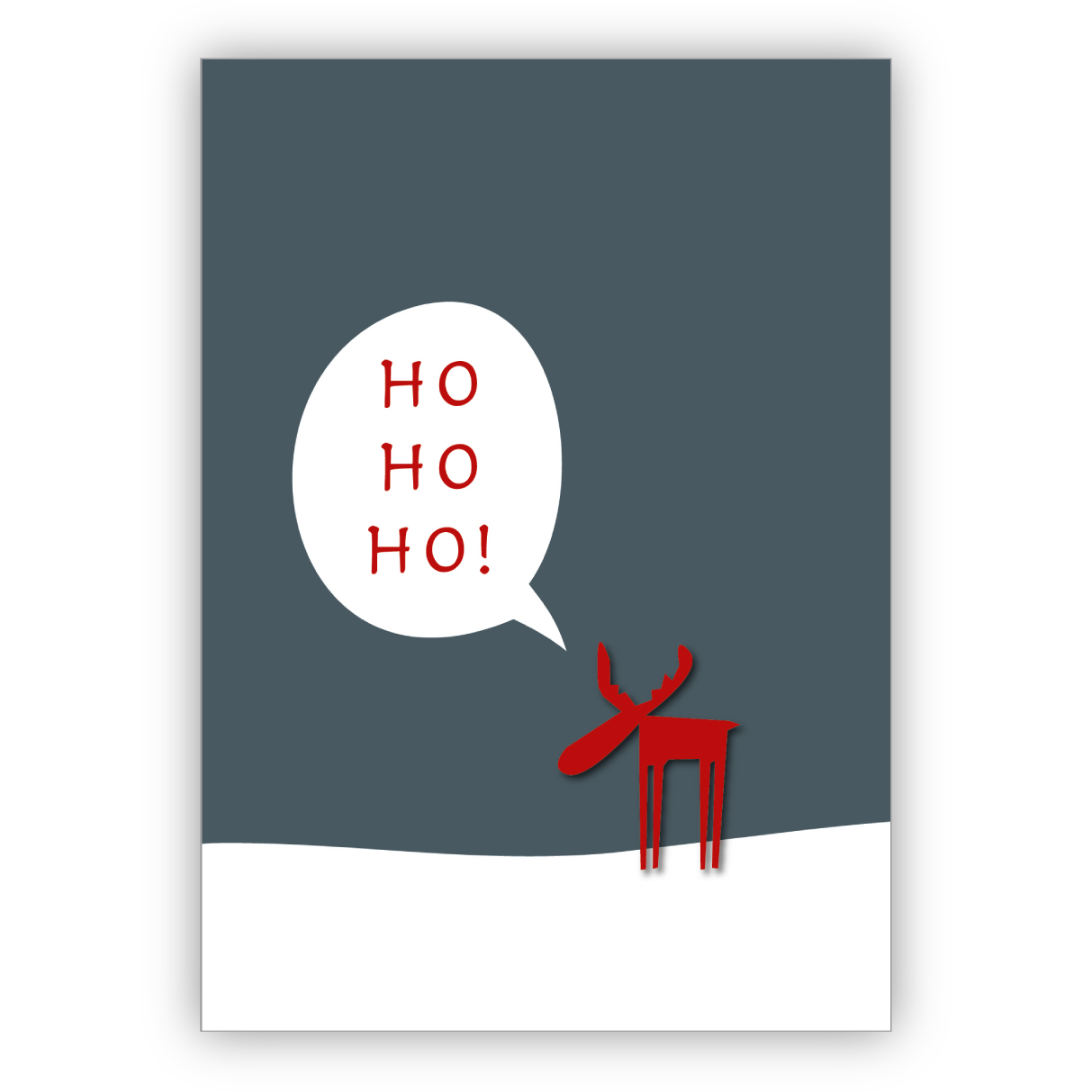 Edle grafische Weihnachtskarte mit rotem Elch: Ho Ho Ho