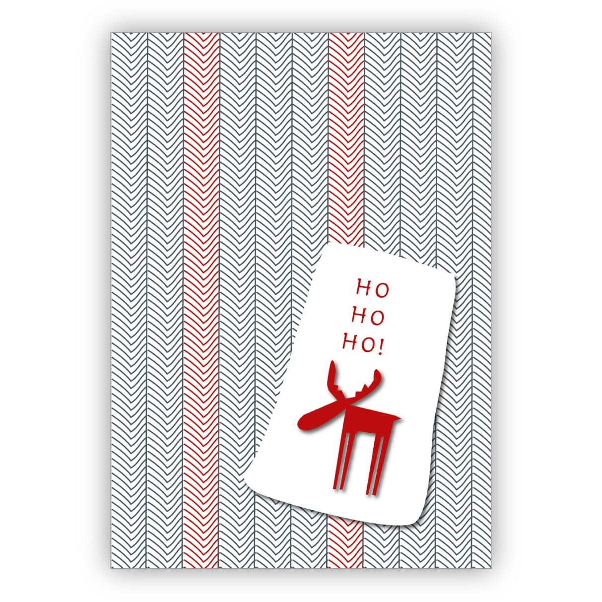 Elegante Weihnachtskarte mit lustigem Elch in rot: Ho Ho Ho