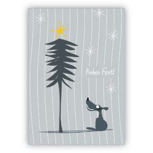 Süße Weihnachtkarte Weihnachts Hund, Wolf vor Weihnachtsbaum: frohes Fest