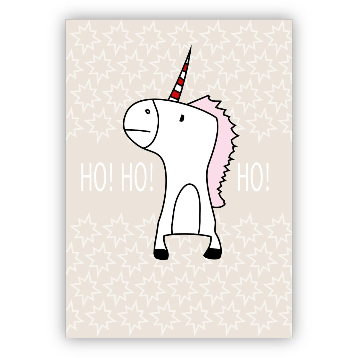 Lustige Weihnachtskarte mit süßem Einhorn: Ho Ho Ho