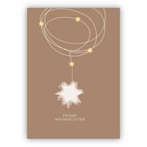 Edle Weihnachtskarte mit Sternen Kette auf braun: Frohe Weihnachten