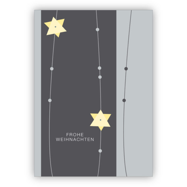 Edle Weihnachtskarte mit Sternen Lametta auf grau: Frohe Weihnachten