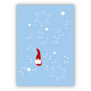 Schöne Weihnachtskarte mit Sternen und Wichtel, hellblau