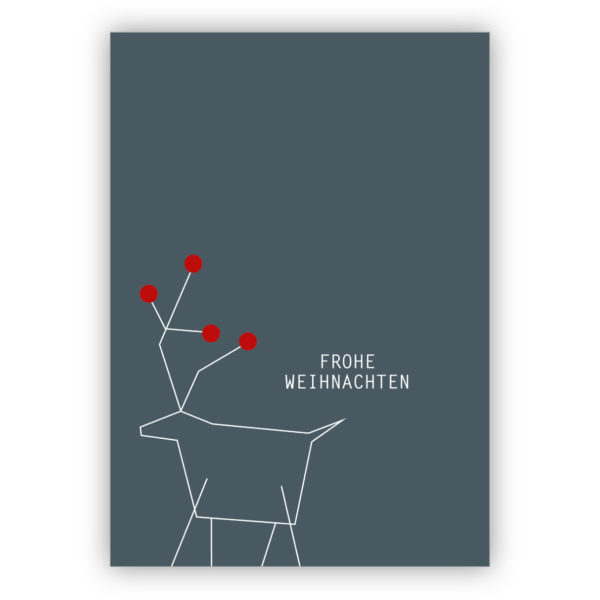 Grafische Weihnachtskarte mit Hirsch, Elch auf grün grau: Frohe Weihnachten