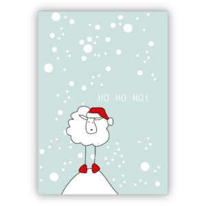 Lustige Weihnachtskarte mit Weihnachtsschaf: Ho Ho Ho