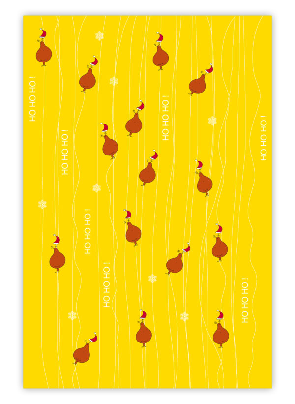 Fröhliches Weihnachtspapier mit schwebenden Hirschen, gelb (4 Bögen, 32 x 47,5 cm)