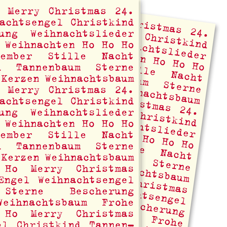 Typografisches Weihnachts Geschenkpapier mit Weihnachtsgrüßen, beige rot