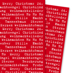 Typografisches Weihnachts Geschenkpapier mit Weihnachtsgrüßen, rot weiß