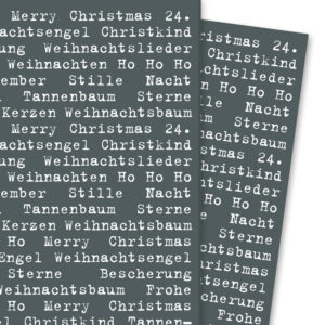 Typografisches Weihnachts Geschenkpapier mit Weihnachtsgrüßen, grün