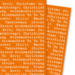 Typografisches Weihnachts Geschenkpapier mit Weihnachtsgrüßen, orange