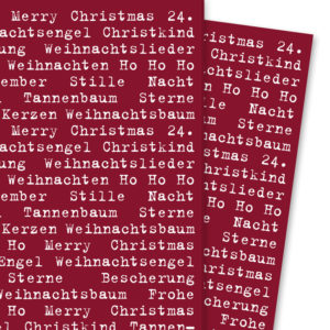 Typografisches Weihnachts Geschenkpapier mit Weihnachtsgrüßen, bordeaux