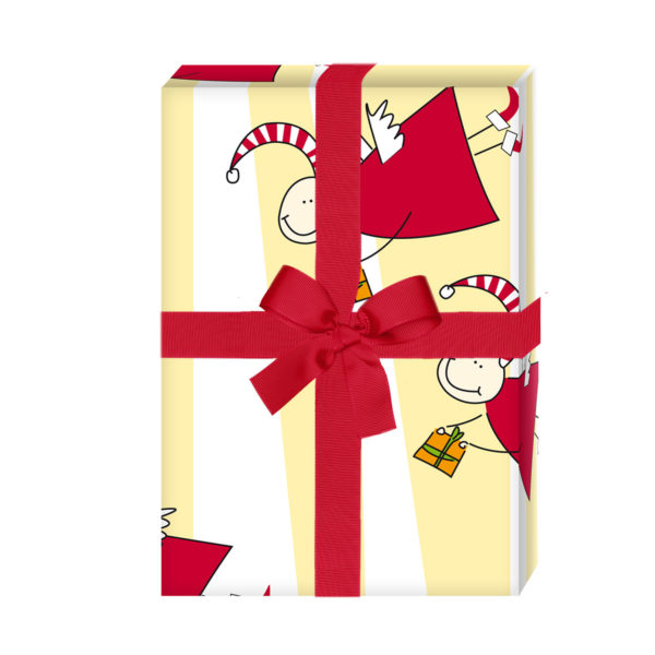 zum Weihnachtsgeschenk einpacken: Streifen Weihnachts Geschenkpapier mit lustigen Engeln, gelb (4 Bögen) jetzt online kaufen