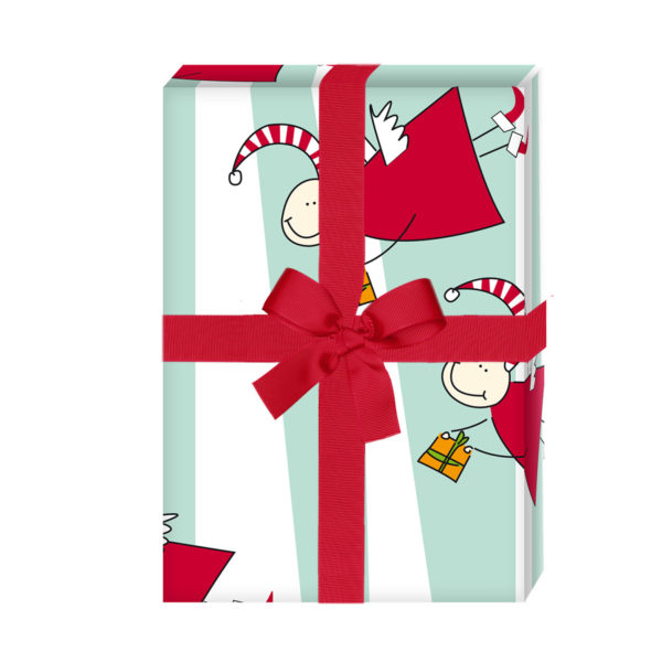 Weihnachtsgeschenke verpacken mit: Streifen Weihnachts Geschenkpapier mit lustigen Engeln, türkis blau (4 Bögen) jetzt online kaufen