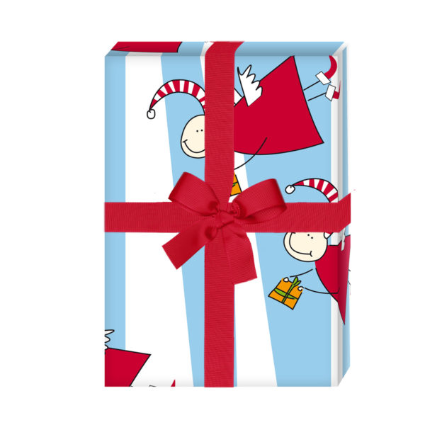 Geschenkverpackung Weihnachten: Streifen Weihnachts Geschenkpapier mit lustigen Engeln, hellblau (4 Bögen) jetzt online kaufen