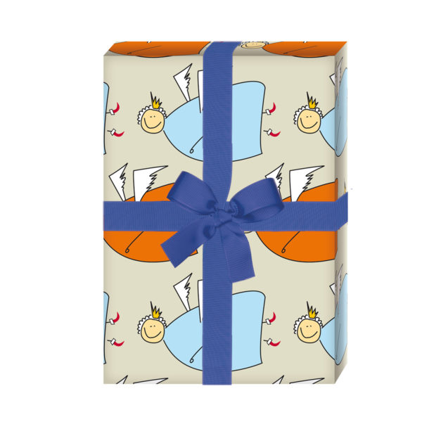 zum Weihnachtsgeschenk einpacken: Weihnachts Geschenkpapier mit fröhlichem Engel Muster, beige (4 Bögen) jetzt online kaufen