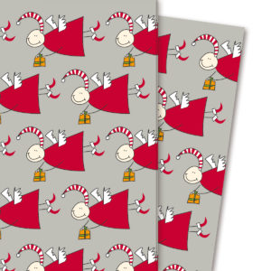 Lustiges Weihnachts Geschenkpapier mit vielen Engeln, grau
