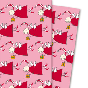 Lustiges Weihnachts Geschenkpapier mit vielen Engeln, rosa