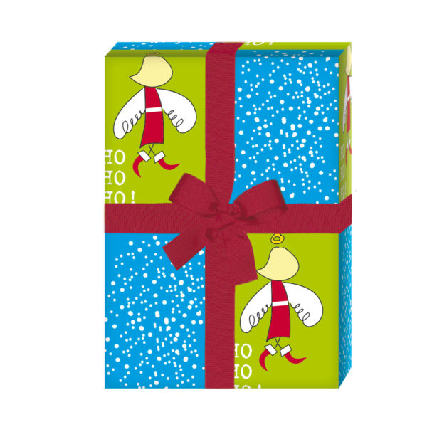Weihnachtsgeschenke verpacken mit: Grafisches Weihnachtspapier / Geschenkpapier mit Weihnachtsmann/ Nikolaus Engel, hellblau (4 Bögen) jetzt online kaufen