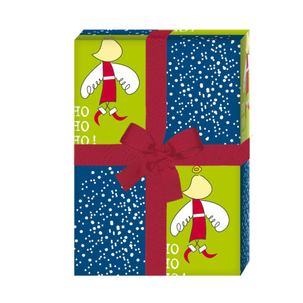 Geschenkverpackung Weihnachten: Grafisches Weihnachtspapier / Geschenkpapier mit Weihnachtsmann/ Nikolaus Engel, blau grün (4 Bögen) jetzt online kaufen