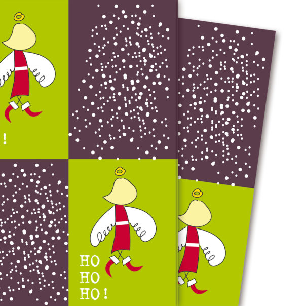 Grafisches Weihnachts Geschenkpapier mit Weihnachtsmann/ Nikolaus Engel, bordeaux