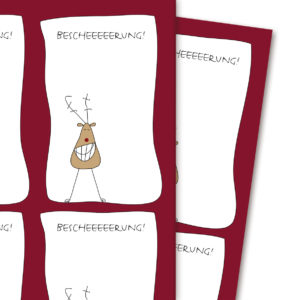 Komische Weihnachts Geschenkpapier mit grinsendem Hirsch: Bescheeeeerung, rot