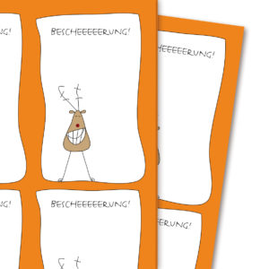Komische Weihnachts Geschenkpapier mit grinsendem Hirsch: Bescheeeeerung, orange