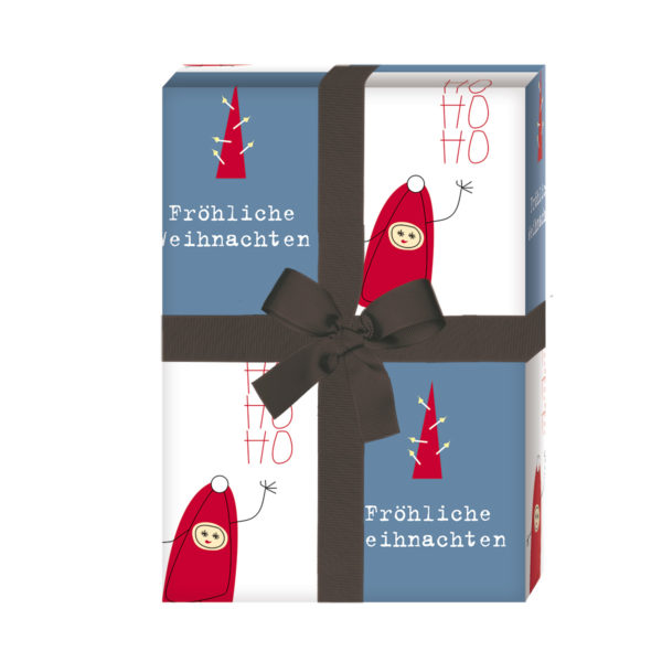 zum Weihnachtsgeschenk einpacken: Lustiges Weihnachts Geschenkpapier mit Wichteln und Tannenbäumen: Fröhliche Weihnachten, HO HO HO (4 Bögen) jetzt online kaufen